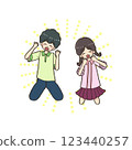Smiling boys and girls jumping in cute poses 123440257
