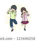 Smiling boys and girls jumping in cute poses 123440258