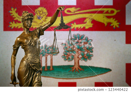 Lady Justice before a flag of Prince Edward Island 123440422