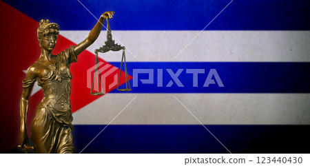 Lady Justice before a flag of Cuba 123440430