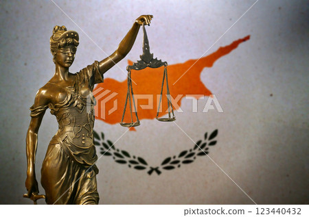 Lady Justice before a flag of Cyprus Lady Justice before a flag of Cyprus 123440432
