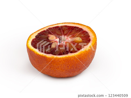 Blood red sliced orange isolated with shadow  123440509
