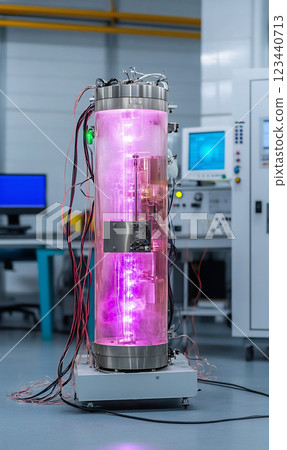 Towering Cryogenic Cooler in Quantum Laboratory 123440713
