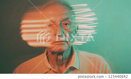 Elderly man with abstract motion light effects 123440842