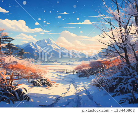 雪景清晨山脈與雪景 123440908