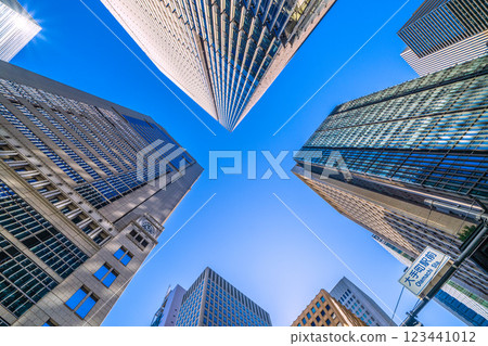 Tokyo cityscape in Japan. Warm sunshine like spring... Looking at the business district from the "Otemachi Station" intersection... A ray of hope Tokyo cityscape in Japan. Warm sunshine like spring... Looking at the business district from the "Otemachi Station" intersection... A ray of hope 123441012