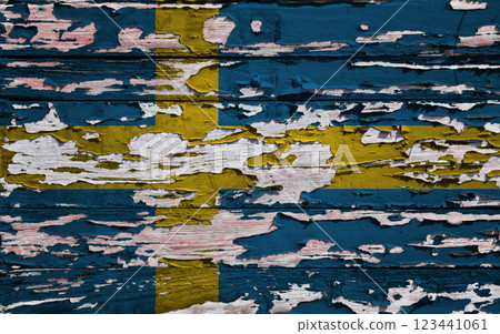 Flag of Sweden painted on a wooden board 123441061