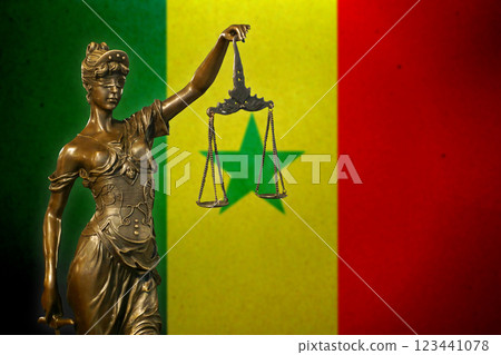 Lady Justice before a flag of Senegal Lady Justice before a flag of Senegal 123441078