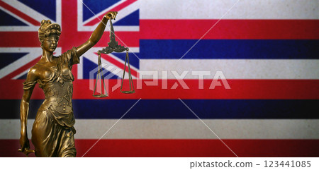 Lady Justice before a flag of Hawaii 123441085