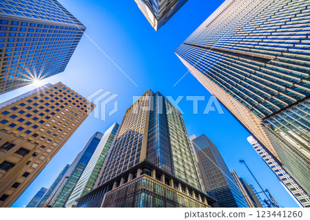 Tokyo cityscape in Japan. Warm sunshine like spring... Looking at the business district from the "Otemachi Station" intersection... A ray of hope 123441260