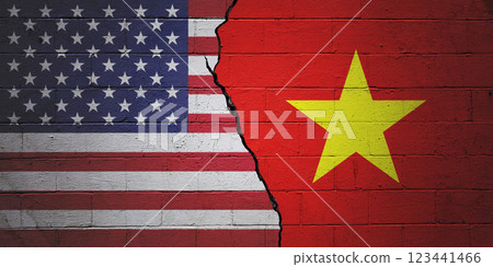 USA vs Vietnam - Cracked cinder block wall 123441466