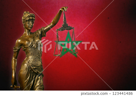 Lady Justice before a Moroccan flag Lady Justice before a Moroccan flag 123441486