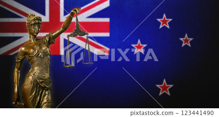 Lady Justice before a New Zealand flag 123441490