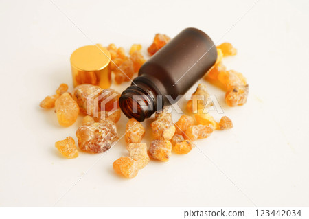 Frankincense or olibanum aromatic resin used in incense and perfumes. 123442034