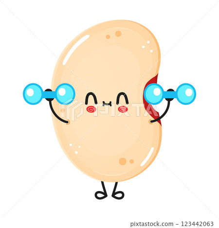 Beans with Dumbbells. Strong Legume Gym Character Beans with Dumbbells. Strong Legume Gym Character 123442063