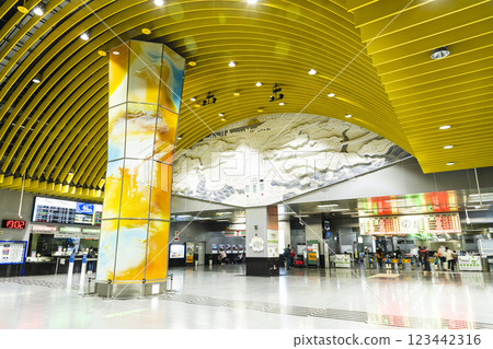 View of the Fongshan Station lobby in Kaohsiung, Taiwan. It is a railway station on the Taiwan Railways Administration Pingtung line. 123442316