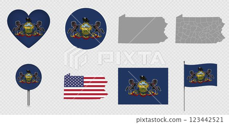 Pennsylvania State Flags and Maps Icon Pack. 123442521