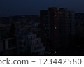 Calming scenery of a 2 building 123442580