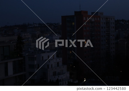 Calming scenery of a 2 building 123442580