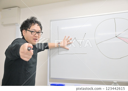 A man giving a presentation A man giving a presentation 123442615