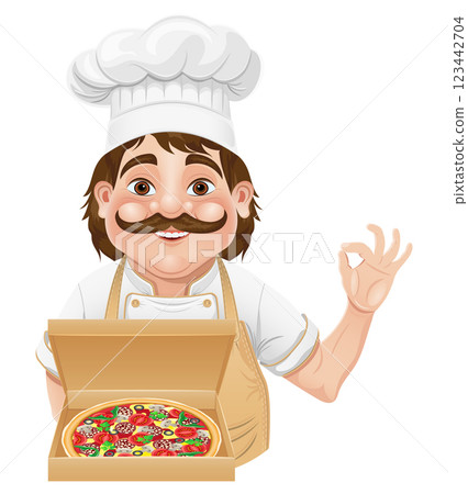 chef man preparing dishes and food in the kitchen vector illustration 123442704
