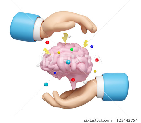 3d doctor hands protecting brain isolated. health check concept, 3d illustration render 123442754