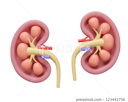 3d human kidney cross section isolated. world kidney day concept, 3d illustration render 3d human kidney cross section isolated. world kidney day concept, 3d illustration render 123442756