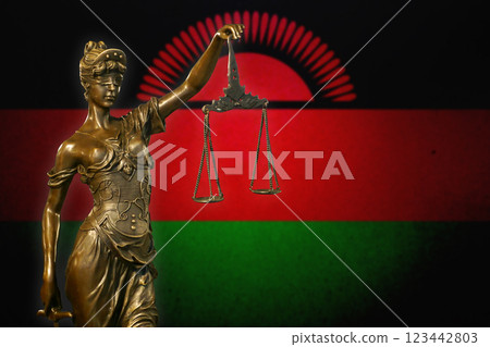 Lady Justice before a flag of Malawi 123442803