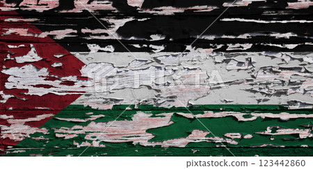 Flag of Palestine painted on a wooden board 123442860