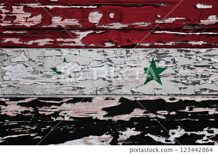 Flag of Syria painted on a wooden board 123442864