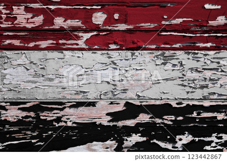 Flag of Yemen painted on a wooden board 123442867