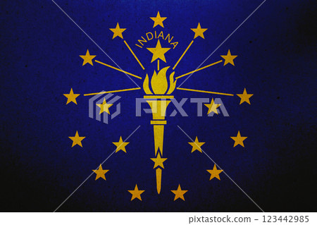 Flag of Indiana printed on a paper Flag of Indiana printed on a paper 123442985