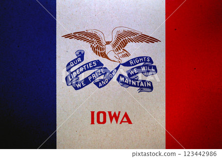 Flag of Iowa printed on a paper Flag of Iowa printed on a paper 123442986