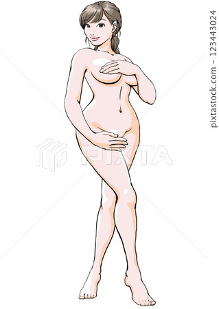 手胸罩,手褲子_裸體年輕女子決定性感姿勢_全身_微笑 手胸罩,手褲子_裸體年輕女子決定性感姿勢_全身_微笑 123443024