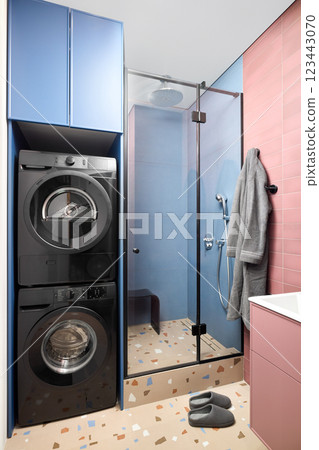 Contemporary Modern Laundry and Shower Space Featuring a Stylish, Chic, and Efficient Design Contemporary Modern Laundry and Shower Space Featuring a Stylish, Chic, and Efficient Design 123443070