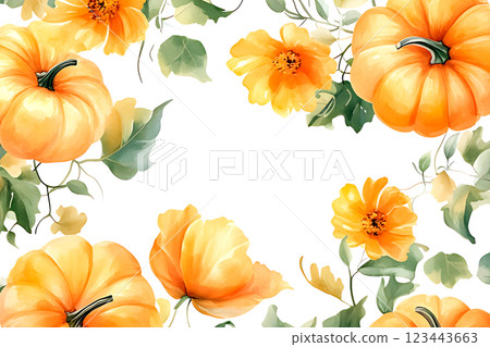 Watercolor realistic painting a pumpkin isolated on white background. 123443663