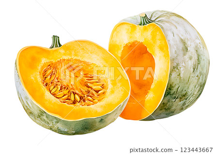 Watercolor realistic painting a pumpkin isolated on white background. 123443667