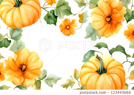 Watercolor realistic painting a pumpkin isolated on white background. 123443668