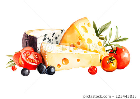 Watercolor realistic painting a Cheese isolated on white background. Watercolor realistic painting a Cheese isolated on white background. 123443813