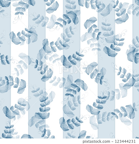 Floral pattern of hand-drawn delicate leaves. Blue monochrome pattern. Floral pattern of hand-drawn delicate leaves. Blue monochrome pattern. 123444231