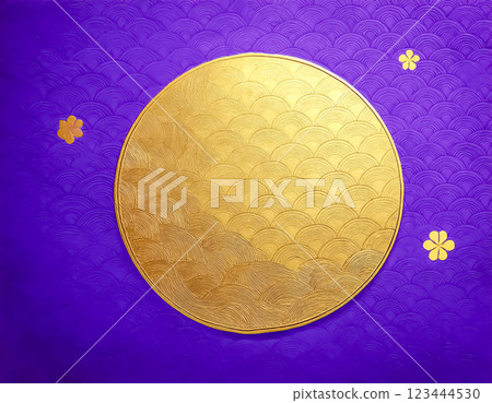 Image material of Japanese paper texture: Moon and pattern, gold and purple 123444530