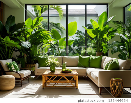 Living room design, tropical style, living room model 123444634