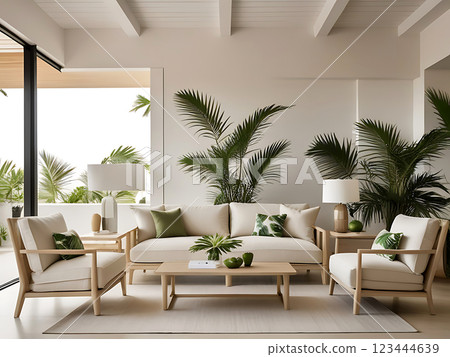 Living room design, tropical style, living room model 123444639