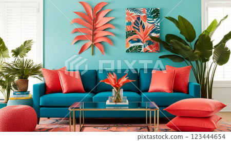 Living room design, tropical style, living room model 123444654