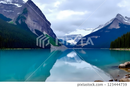 mountain lake in the fog mountain lake in the fog 123444739