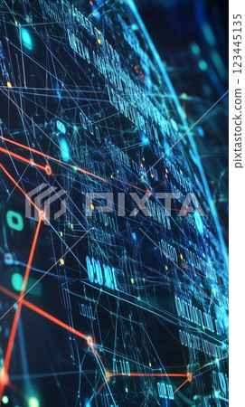 A photorealistic representation of cybersecurity, featuring a glowing digital shield protecting interconnected devices with holographic locks and binary code 123445135