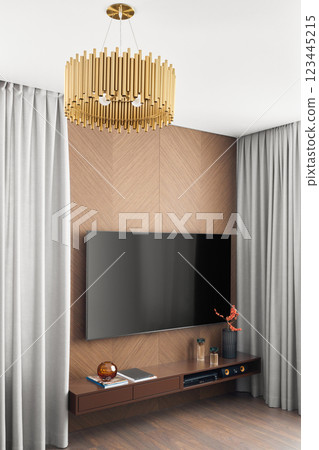 Discover a stunning modern living room decor featuring elegant lighting and a chic TV setup Discover a stunning modern living room decor featuring elegant lighting and a chic TV setup 123445215