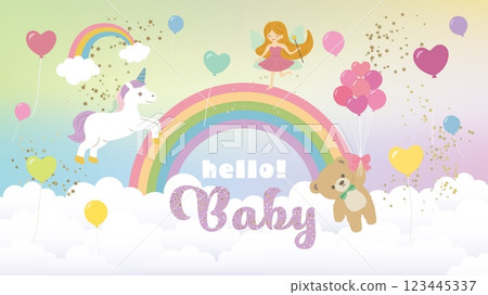 Hello Baby - Fairy tale design background material (Full HD 16:9 size) 123445337