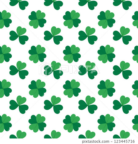 Shamrocks and Quatrefoil Clover leaves Seamless Pattern St Patrick Day Minimalistic Monochrome fond 123445716