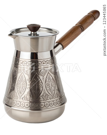 Turkish coffee pot isolated, traditional cezve, coffee brewing, coffee culture 123445865